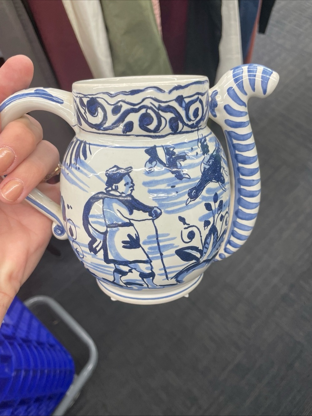 Hand-Painted Blue and White Deltf Ceramic Teapot - Classic Home Art